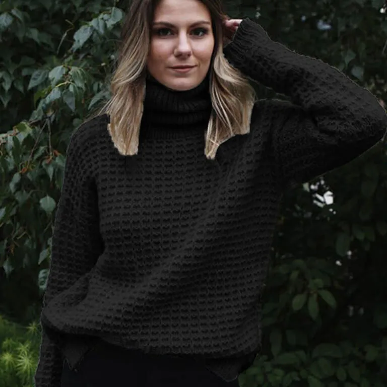 Turtleneck Crochet Pullover Thick Sweater