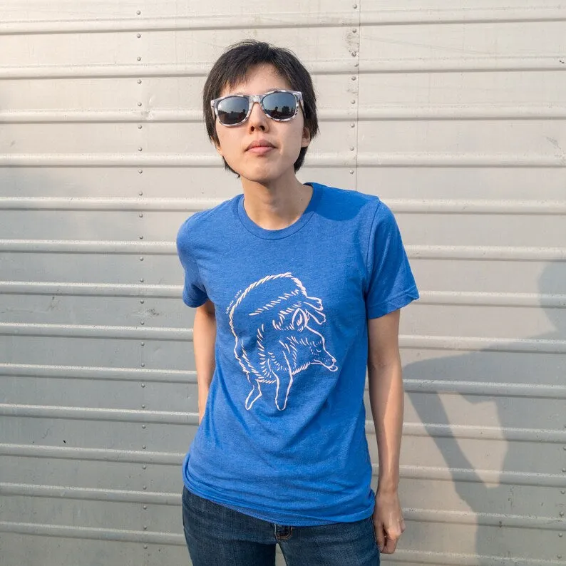 Unisex Fluffy Corgy T-shirts | Hand screen-printed | Cute | Printed in California | Harumo Sato |