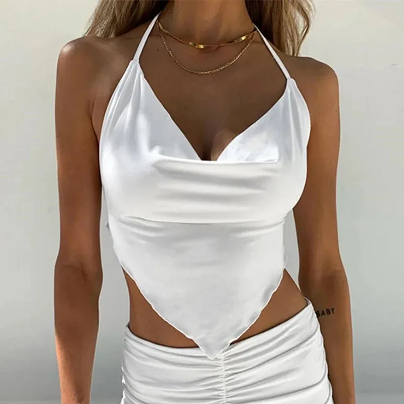 Uniwim Pink Sleeveless Sexy Crop Tops Women Backless Lacing Camis Wireless Bralette Tanks Spaghetti Strap Halter Cropped Top Camisole