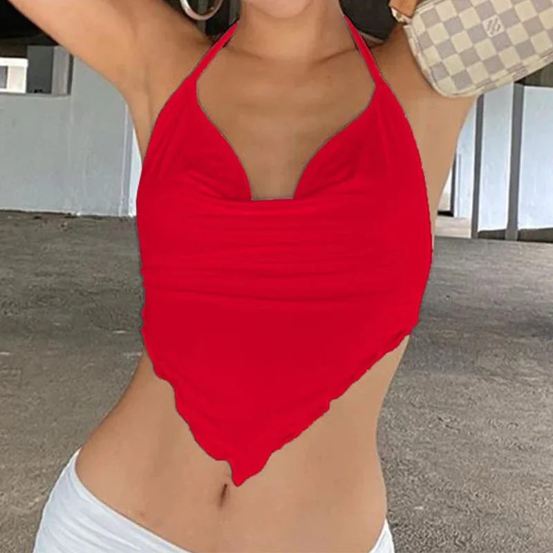 Uniwim Pink Sleeveless Sexy Crop Tops Women Backless Lacing Camis Wireless Bralette Tanks Spaghetti Strap Halter Cropped Top Camisole