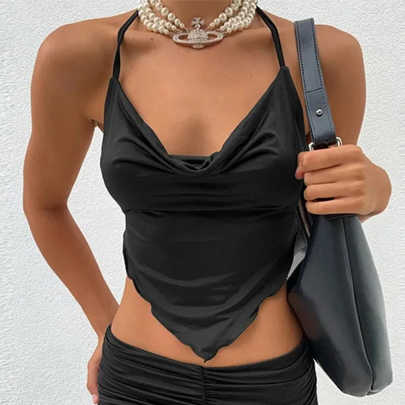 Uniwim Pink Sleeveless Sexy Crop Tops Women Backless Lacing Camis Wireless Bralette Tanks Spaghetti Strap Halter Cropped Top Camisole