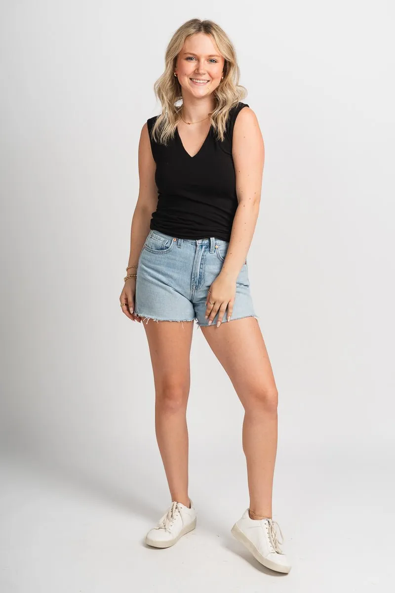 V-neck knit tank top black