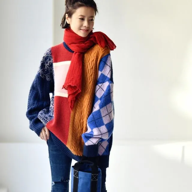 Vintage Patchwork Colourful Pullover