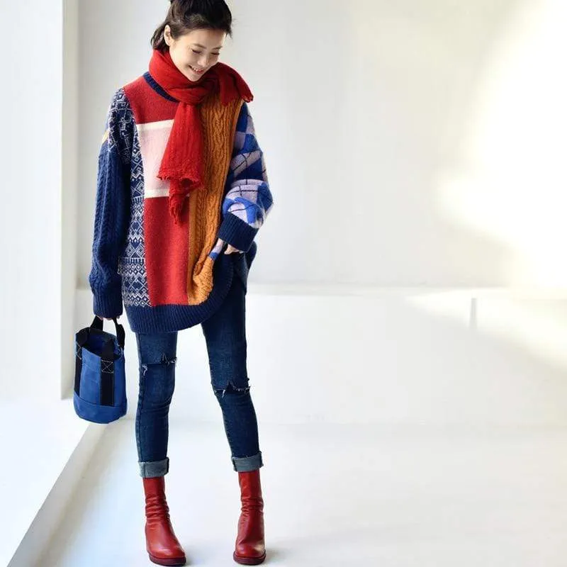 Vintage Patchwork Colourful Pullover