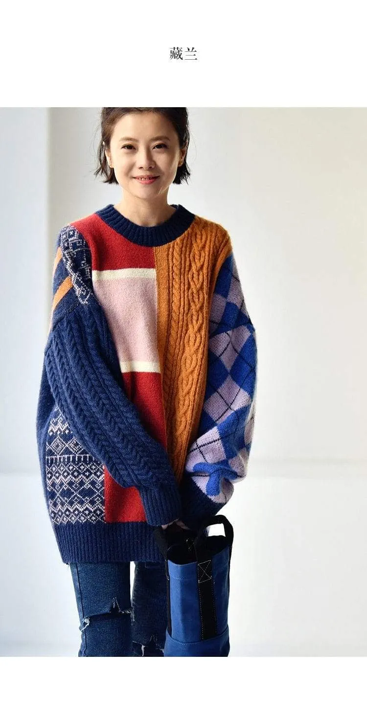 Vintage Patchwork Colourful Pullover