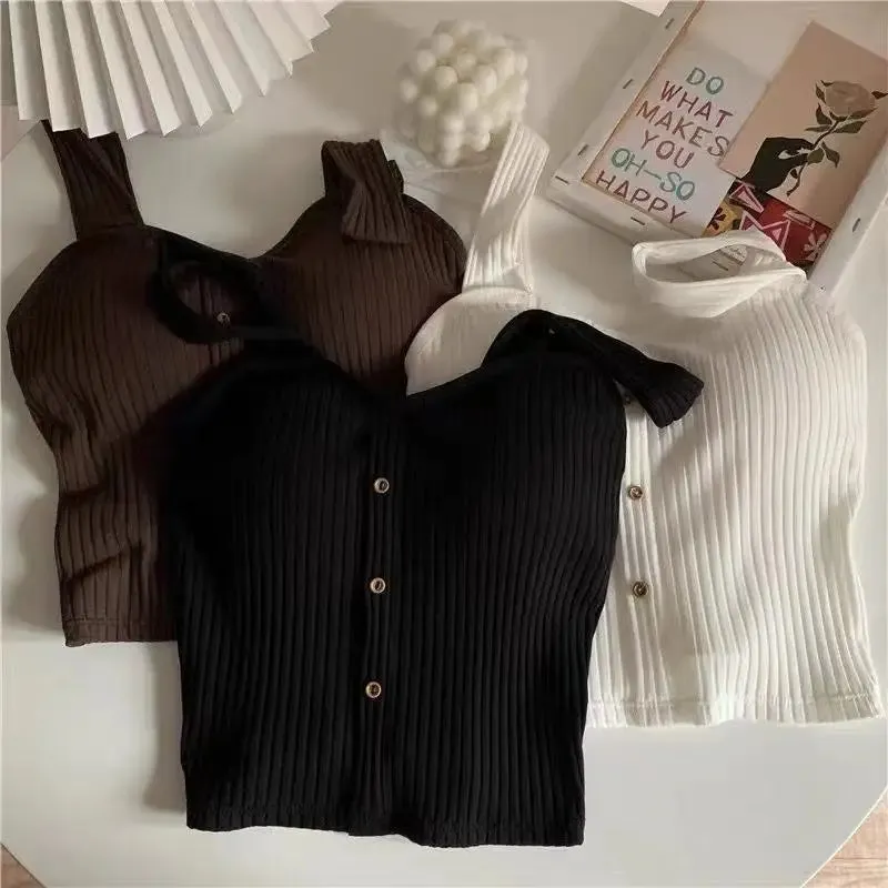 Women's Cute Y2K Sleeveless Cropped Tank Top - Slim Knit Corset Camisole, Summer 2024 Korean Style