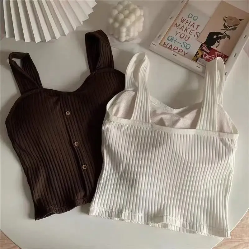 Women's Cute Y2K Sleeveless Cropped Tank Top - Slim Knit Corset Camisole, Summer 2024 Korean Style