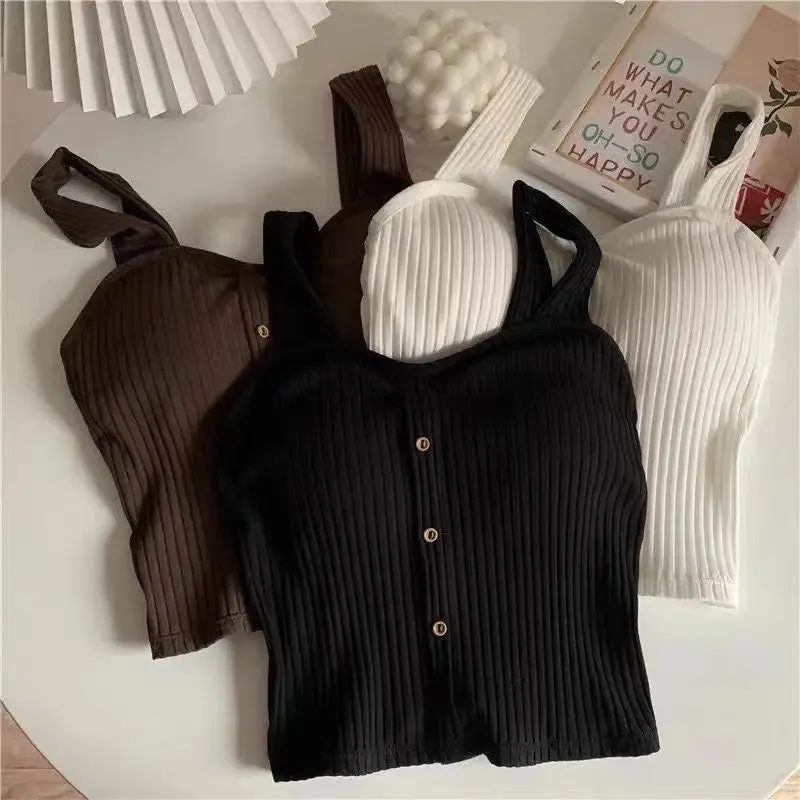 Women's Cute Y2K Sleeveless Cropped Tank Top - Slim Knit Corset Camisole, Summer 2024 Korean Style