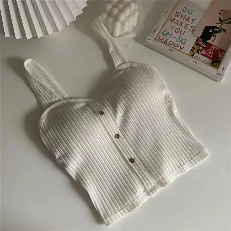 Women's Cute Y2K Sleeveless Cropped Tank Top - Slim Knit Corset Camisole, Summer 2024 Korean Style
