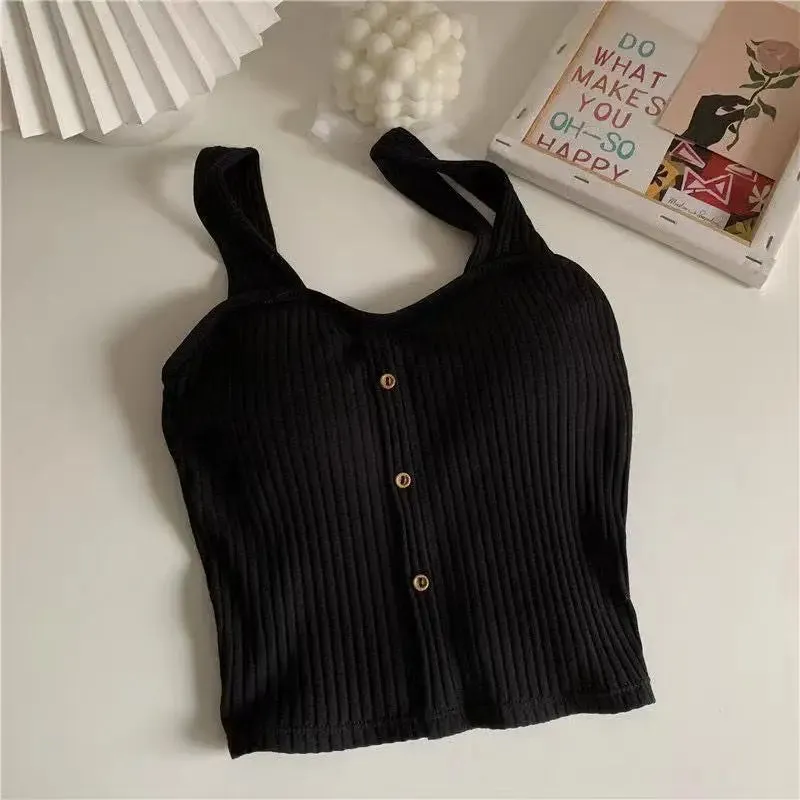 Women's Cute Y2K Sleeveless Cropped Tank Top - Slim Knit Corset Camisole, Summer 2024 Korean Style