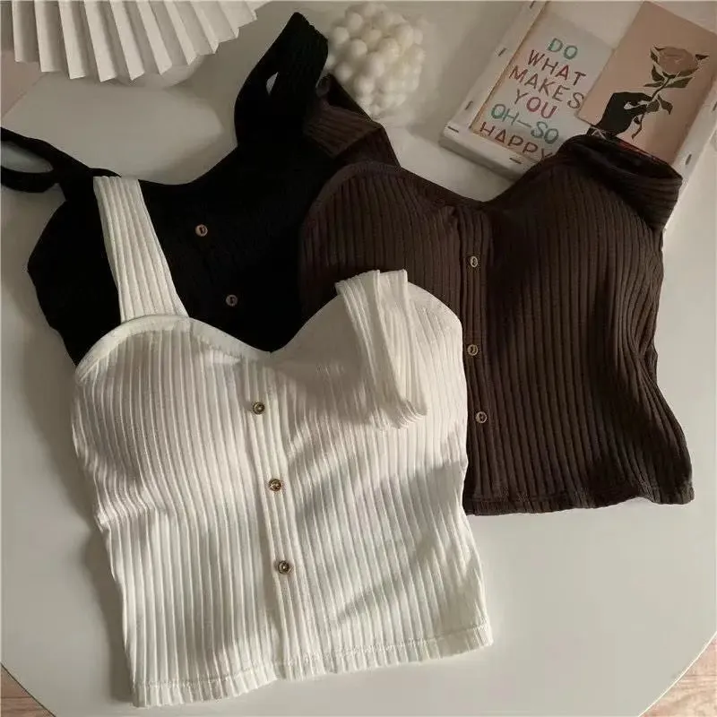 Women's Cute Y2K Sleeveless Cropped Tank Top - Slim Knit Corset Camisole, Summer 2024 Korean Style