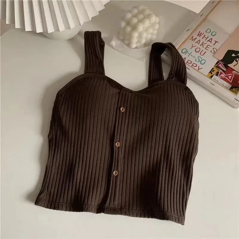 Women's Cute Y2K Sleeveless Cropped Tank Top - Slim Knit Corset Camisole, Summer 2024 Korean Style