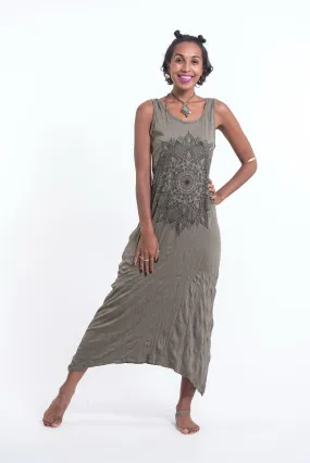 Womens Lotus Mandala Long Tank Dress in Green