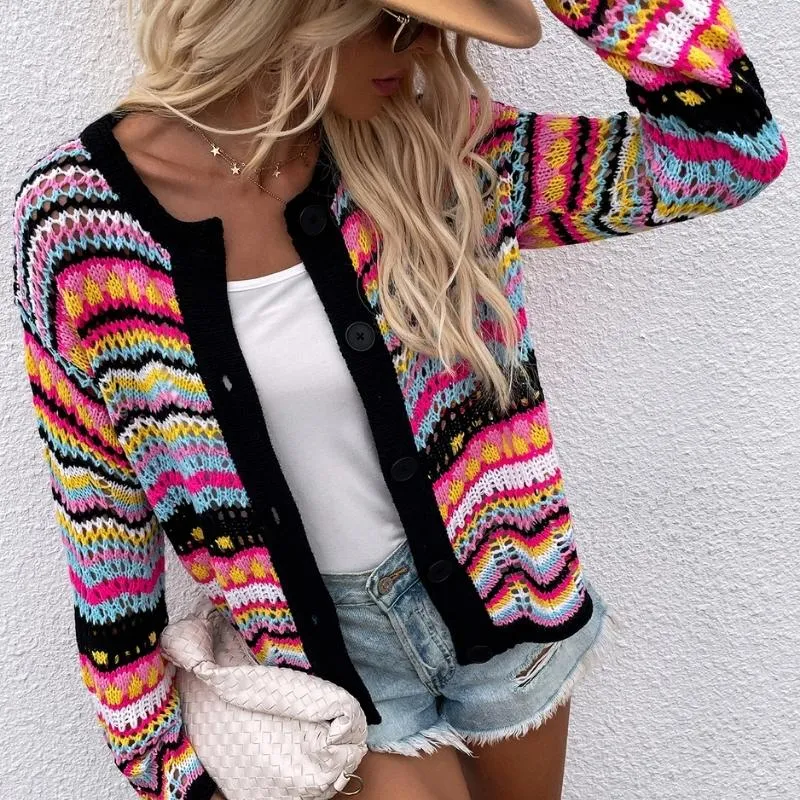 Women's Rainbow Crochet Cardigan