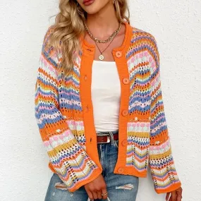 Women's Rainbow Crochet Cardigan
