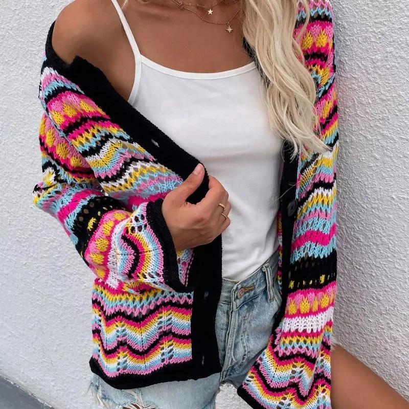 Women's Rainbow Crochet Cardigan
