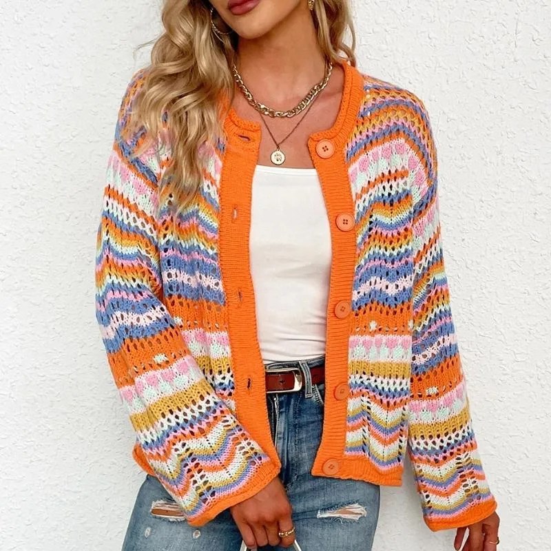 Women's Rainbow Crochet Cardigan