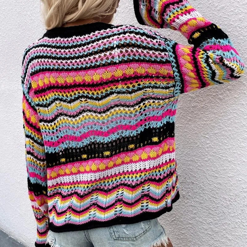 Women's Rainbow Crochet Cardigan