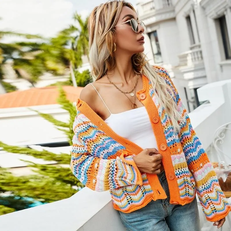 Women's Rainbow Crochet Cardigan