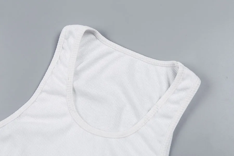Women's Summer Sleeveless Crop Tank Top With Embroidered Cupids