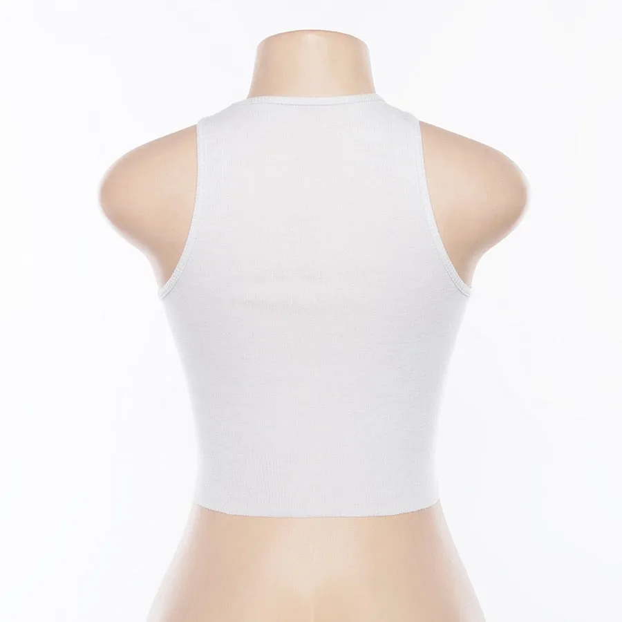 Women's Summer Sleeveless Crop Tank Top With Embroidered Cupids