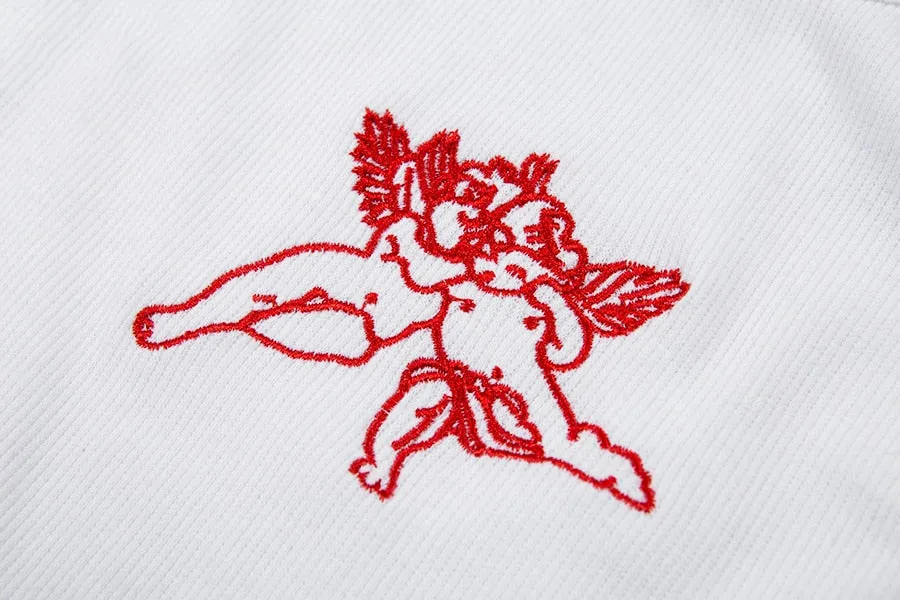 Women's Summer Sleeveless Crop Tank Top With Embroidered Cupids