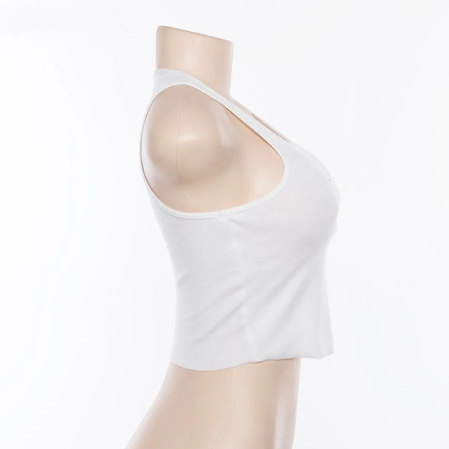Women's Summer Sleeveless Crop Tank Top With Embroidered Cupids